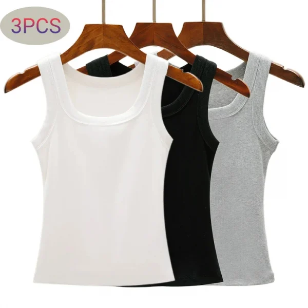 3PCS Set Cotton Camisole Vest Paired Summer Slim Fit Clothing Simple Versatile Basic Top Breathable Womens Korean Style Tops