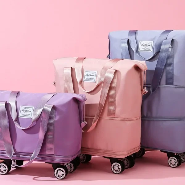 Universal Wheel Expandable Luggage Large Capacity Lightweight Travel Fitness Bag with Dry And Wet Separation Storage