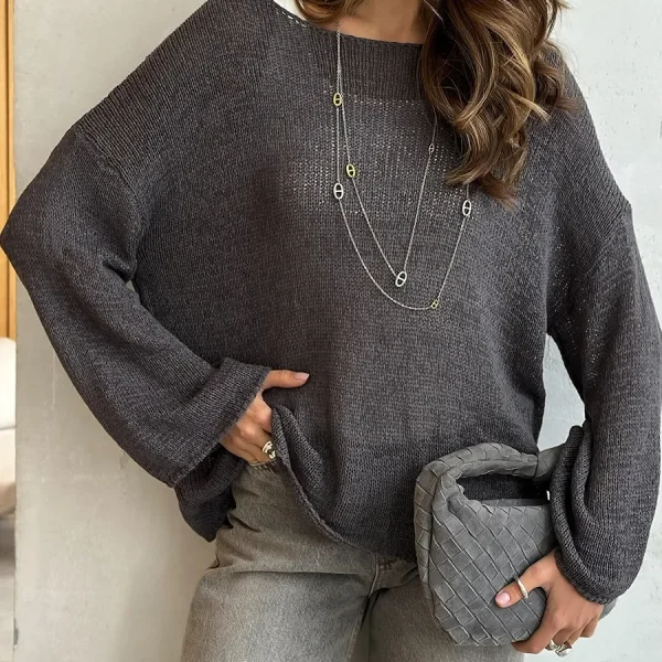 Wolfeel Women's Spring Knitted Hollow Long Sleeved Sweater Simple Solid Color Top Female Versatile Casual Sweater Pullovers