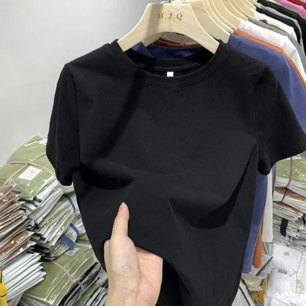 Cotton Black Short-sleeved T-shirt Women's Korean Version Loose High-quality Crew Neck Summer New Streetwear